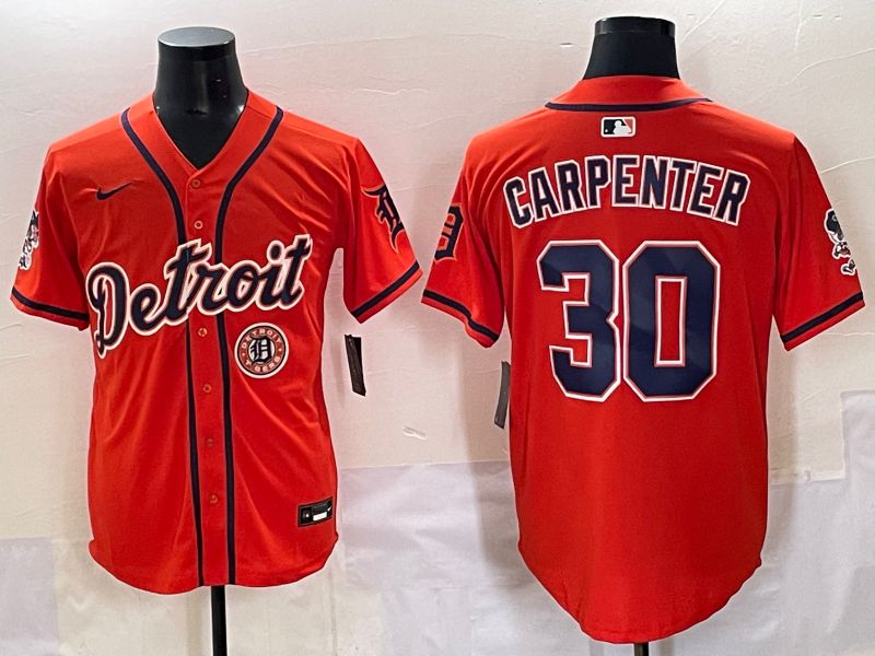 Men 2025 Detroit Tigers 30 Carpenter Orange Fashion Nike MLB Jersey style 7157